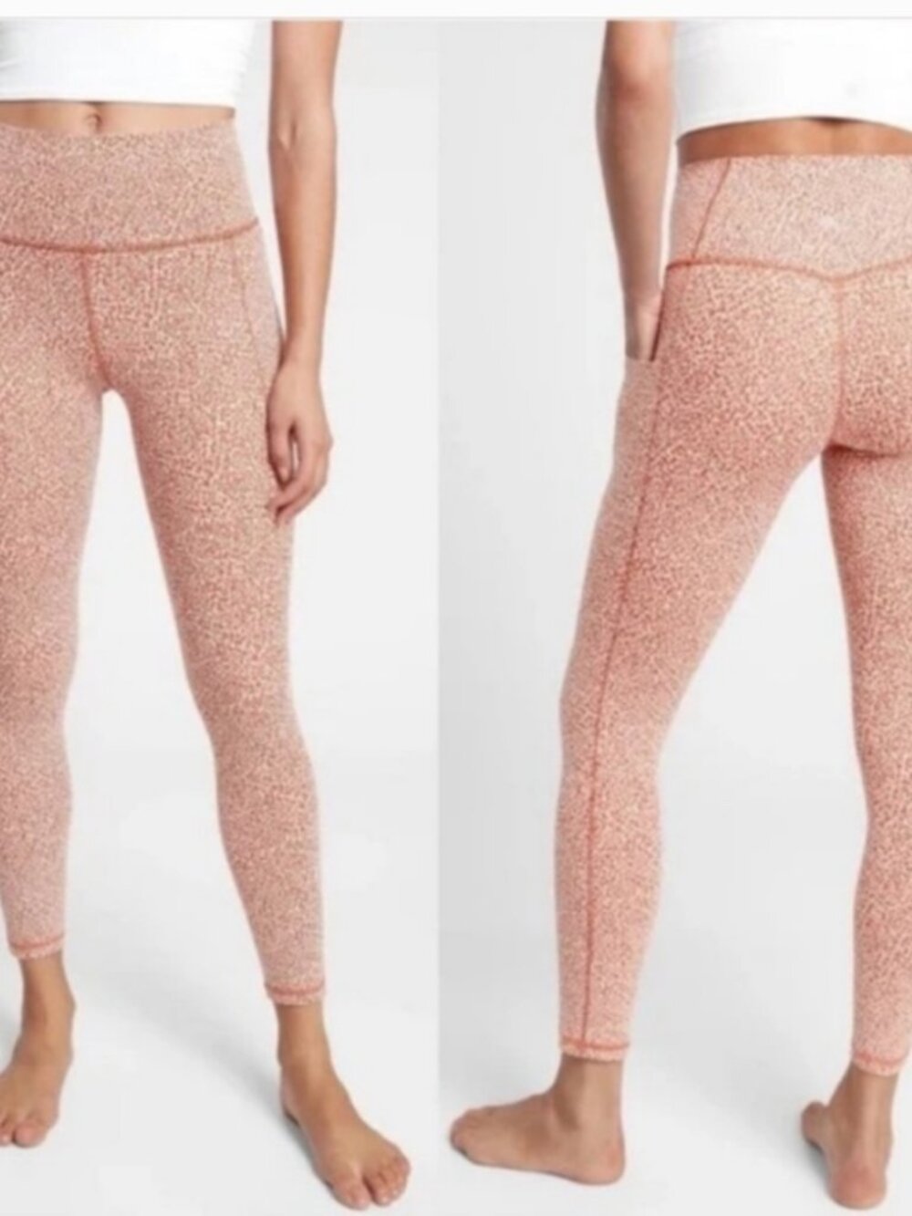 Athleta Salutation Stash II Textured 7/8 Leggings LP Rust Leopard